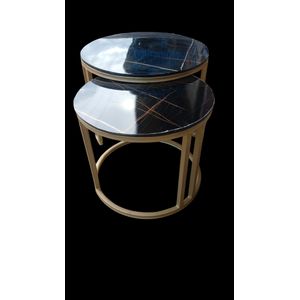 Marble Nesting Coffee Table (Glass Effect) Black